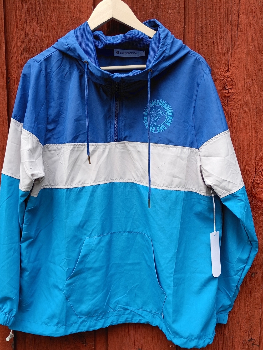 Sisstrevolution Blue Colorblock Hooded Windbreaker Jacket Size Large